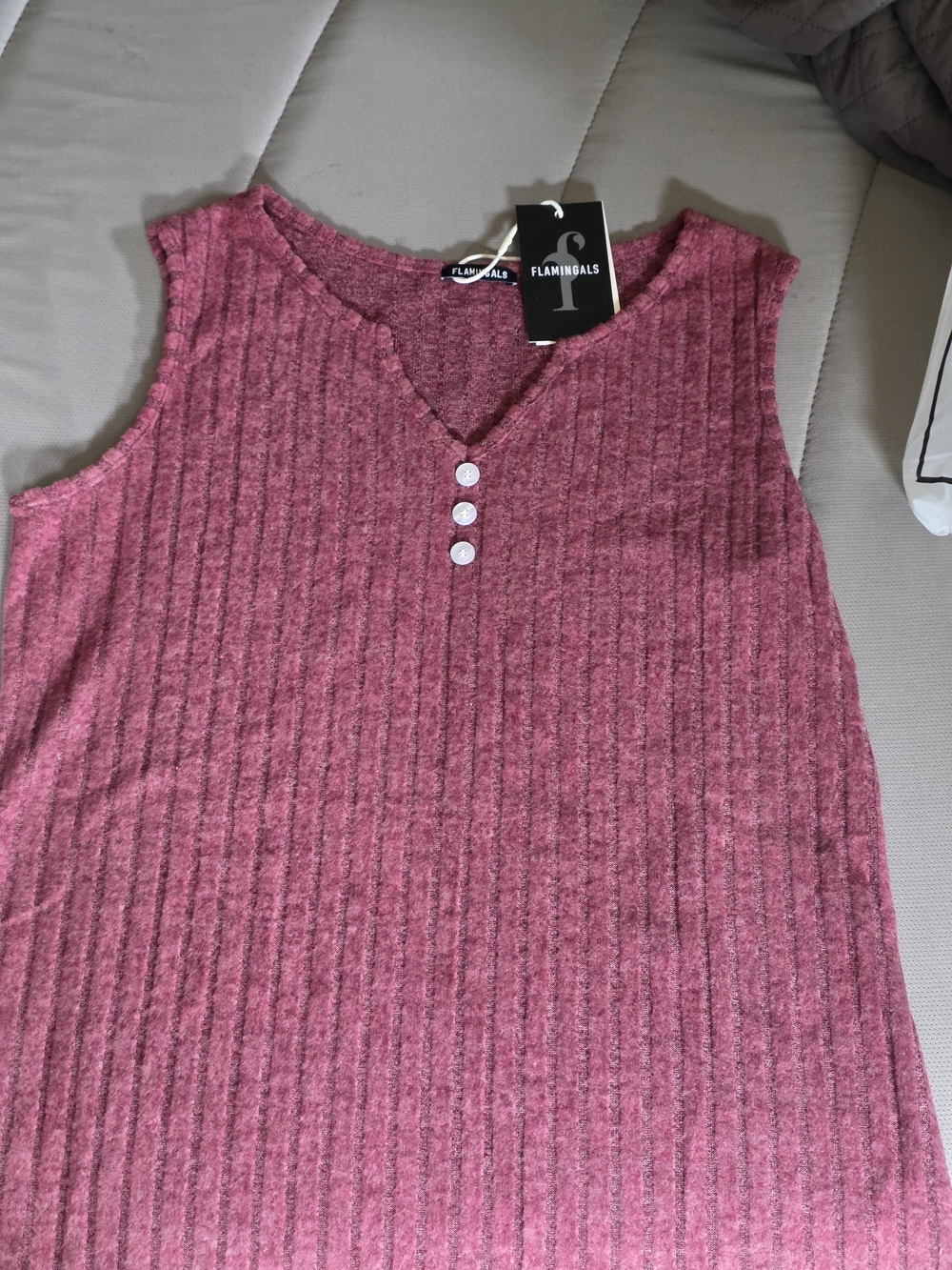 Flamingals Ribbed Sleeveless Tank Top - Rose Pink
